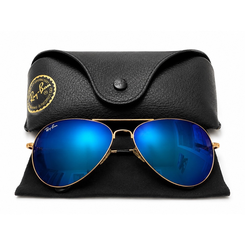 Ray-Ban Aviator RB3026 Blue Mirror Sunglasses Gold Frame 62mm Made Italy w/Case - Picture 2 of 8